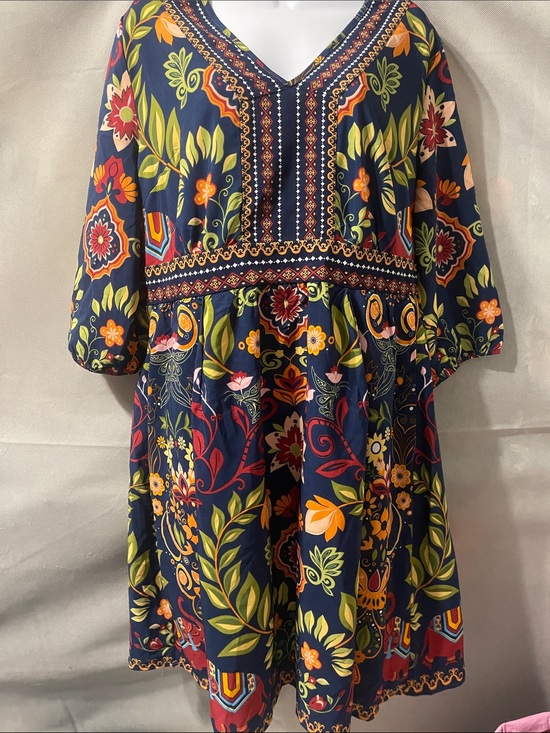 BloomChic Dresses & Skirts - BloomChic Navy Floral V-Neck Dress with Multicolor Floral Print